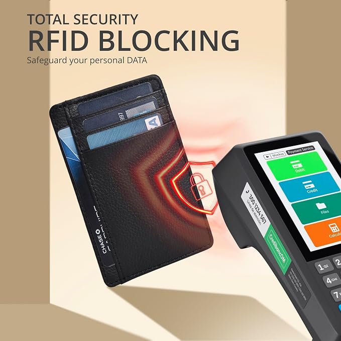 Leather Slim Minimalist RFID Blocking Front Pocket Wallet, Ebony - Image 5