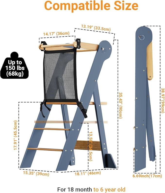 COSYLAND Foldable Toddler Kitchen Stool Helper - Height Adjustable Standing Tower for Bathroom Sink or Kitchen Counter - Step Stool for Toddlers Ages 18 Months to 6 Years Gray & Natural - Image 6