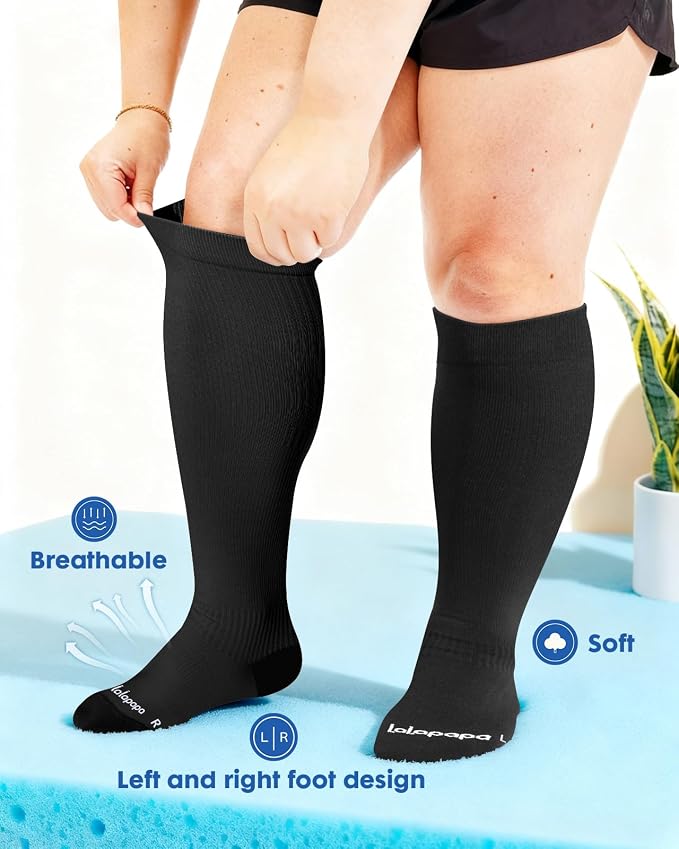 3-Pair Wide Calf Compression Socks for Women | 20-30mmHg Graduated Support, Easy On & Off, Knee High Length, Ankle Support, Travel Nurse Daily Wear, Cute Patterned - Image 2