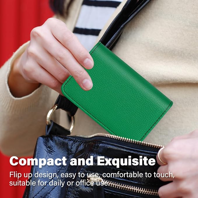 Business Card Holder，PU Leather Business Card Case Color Printing Pattern Card Holder Wallet，Pockets Magnetic Credit Card Holders for Men and Women - Dark Green - Image 4