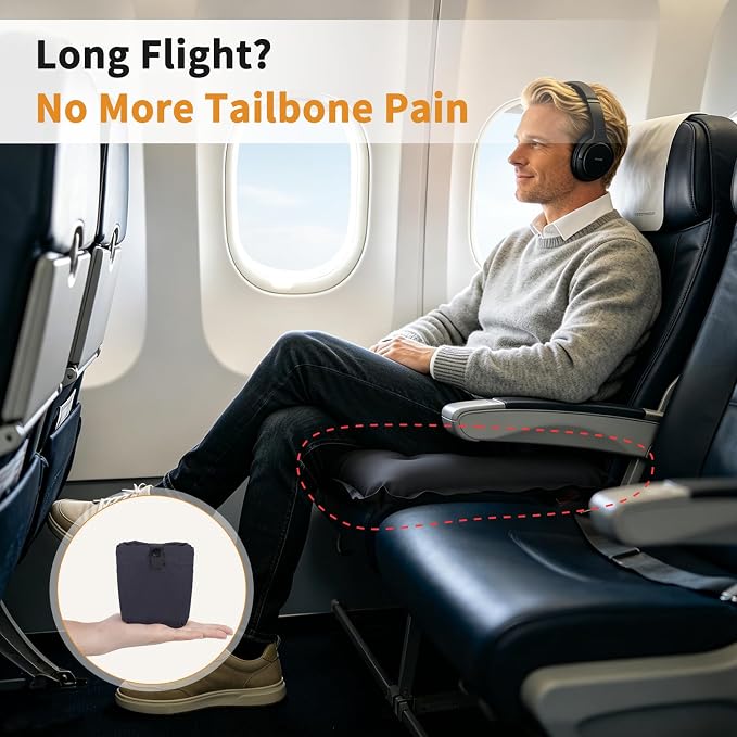 Inflatable Seat Cushion with Adjustable Firmness (Dark Gray) | adjustable firmness, lightweight, waterproof, non-slip. For stadium, office, camping, car & long flights - Image 2