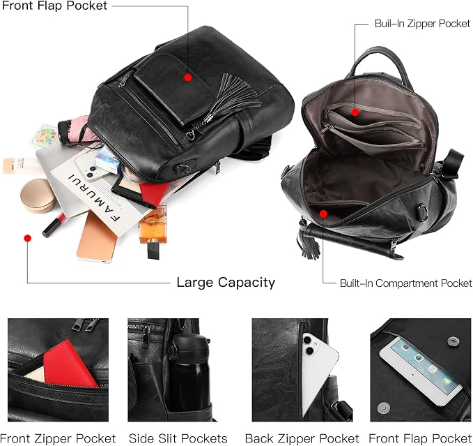 GAEKEAO Backpack Purse for Women PU Leather Anti-theft Backpack Ladies Convertible Large Travel Designer Fashion Shoulder Bag - Image 3