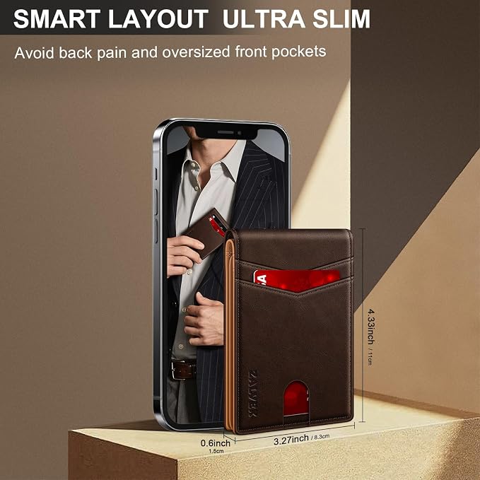 ZALVEX Wallet for Men Slim RFID Blocking Leather Credit Card Holder Wallet | 14 Cards Bifold Minimalist Thin Wallet with 2 ID Windows & Cash Slot Front Pockt Carteras Para Hombres Birthday Gifts for Men - Image 4