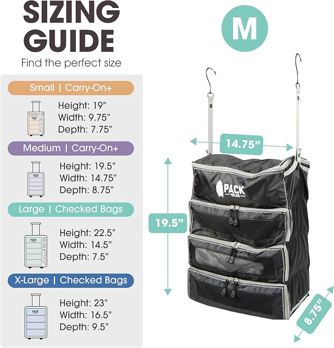 Hanging Carry-On Organizer - Our Fitted Hanging Luggage Organizer Perfectly Fits Any Carry On - Our Packing Cubes For Travel Use Mesh Windows to Make Finding Clothes Easy (Black, M) - Image 2