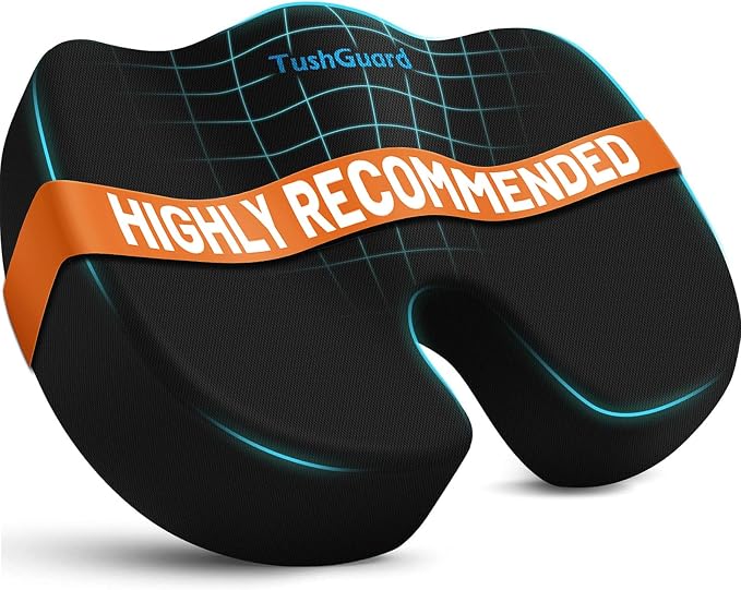 Memory Foam Seat Cushion for Office Chair, Car Seat, Black, XL | Office Chair Cushion for Car, Airplane - Chair Pad for Long Sitting Sciatica, Hip, Coccyx,Tailbone Pain Relief, Butt Pillow by TushGuardSeatCushonsPillows