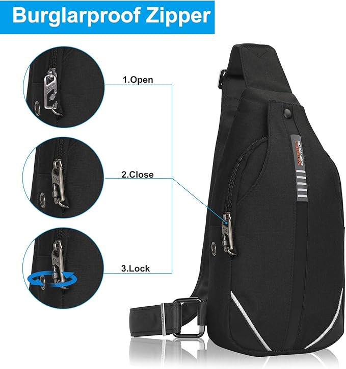 WATERFLY Small Crossbody Sling Backpack Anti Theft Backpack for Traveling Chest Bags for Men&Women Multipurpose Casual Daypack Hiking Shoulder Bag (Black) - Image 2