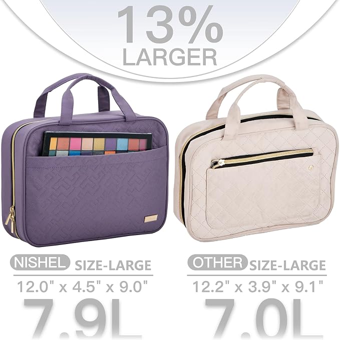 NISHEL Travel Toiletry Bag for women, Portable Hanging makeup Organizer | for Travel-Sized Shampoo, Conditioner, Brushes Set, makeup Accessories, Large Size, Purple - Image 3