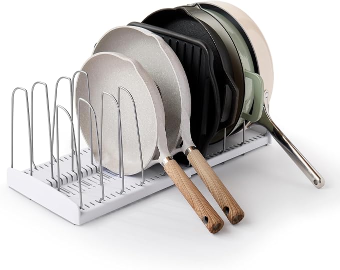 YouCopia StoreMore Expandable Cookware Rack with Tall Steel Wires, 12.5"-22" Wide Adjustable Pan Organizer for Kitchen Cabinet Storage, Premium Edition by YouCopia