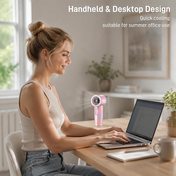 Handheld Fan, 12H Runtime Portable Rechargeable Personal Turbo Fan | 100 Speed, 15000RPM Powerful Battery Operated Hand Held Fan, Summer Essentials for Women Beach Travel Outdoor Pink - Image 6