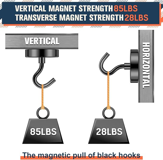FINDMAG Black Magnetic Hooks for Cruise Cabins, 10 Pack 85 LB+ Magnet Hooks | Heavy Duty Magnet Hooks for Hanging, Fridge, Office, Kitchen, Locker, Tool, Metal Hooks for Cruise Ship Walls - Image 8
