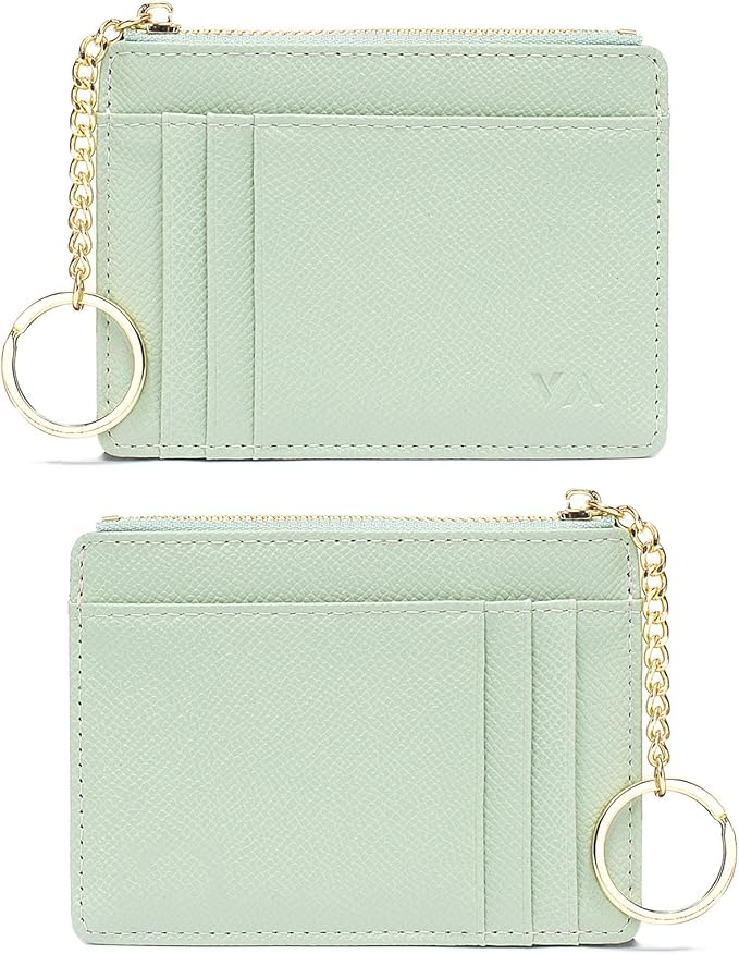 Valentoria Slim RFID Blocking Card Holder Small Pocket Wallet Keychian Zipper Coin Purse Mini Cash & Coin & Cards Case for Women Men | Slim by VALENTORIA