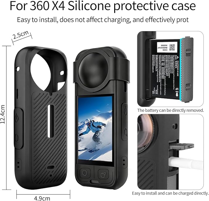 JasonMighty Accessory Kit for Insta360 X4 (Not Fit for X4 Air) | Camera Case,Silicone Cover,Lens Guards,Screen Tempered Glass ,Provide full camera protection,easy to install - Image 4