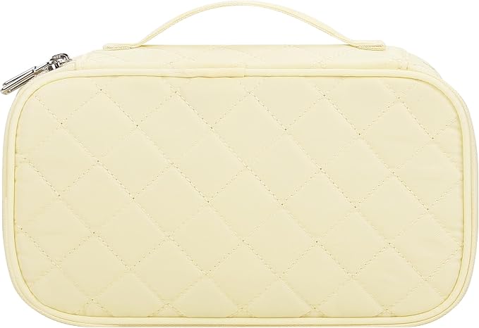 Relavel Travel Makeup Bag, Small Cosmetic Bag with Makeup Brush Compartment | Double Layer Makeup Organizer Bag with Handle, Portable Toiletry Bag Makeup Pouch for Women, White - Image 8