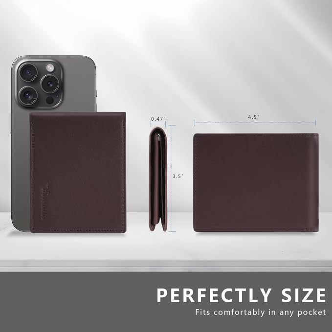 Travelambo Genuine Leather Wallet for Men with Gift Box - Handmade Bifold Stylish - Mens Wallets Rfid Blocking with 2 ID Windows - Image 6