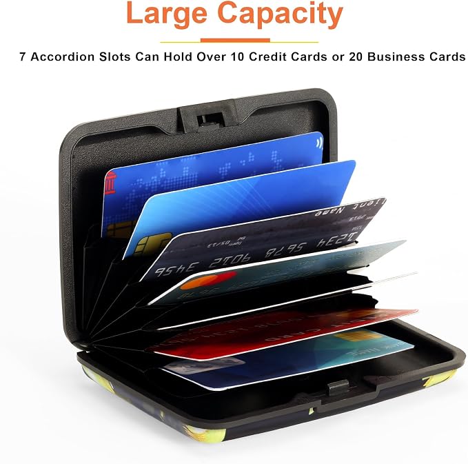 Mayski Credit Card Holder for Women RFID Blocking Wallet, Sunflower | Card Wallets for Women Small Mini Business Metal Accordion Aluminum Alloy Hard Case for Men - Image 4