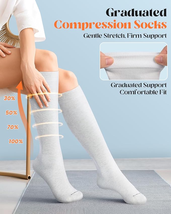 LEVSOX Cotton Compression Socks for Women Men 20-30 mmHg Knee High Cute Support Sock for Nurses Flying Pregnancy - Image 3