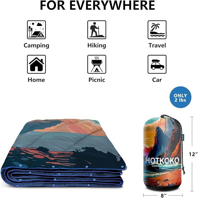 Puffy Camping Blanket,Large Camp Blanket Outdoor Camping Quilt Waterproof | Lightweight Printed Warm Packable Down Alternative Blanket for Camping,Traveling, Stadium, Hiking, Picnics - Image 5