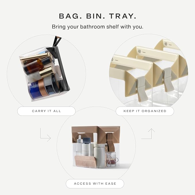 Cadence Parcel - Clear Travel Kit with Zipperless Magnetic Closure - Pebble, Large - Durable, Leak-Resistant and TSA Approved Toiletry Bag - Modular Organization - Recycled TPU (2 Qt) - Image 4