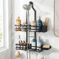 Shower Caddy Hanging Overhead, Adjustable Organizer, Black | Rustproof Bathroom Shelf Fits Handheld & Fixed Shower Heads, 12 Hooks, Soap & Toothbrush Holder, No-Drill Installation by Unknown