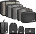 9 Set Packing Cubes for Travel Essentials - Lightweight Carry-On Luggage Organizer Bags with Shoe, Clothes & Laundry Bags for Airplane, Family & Business Travel, Black by Unknown