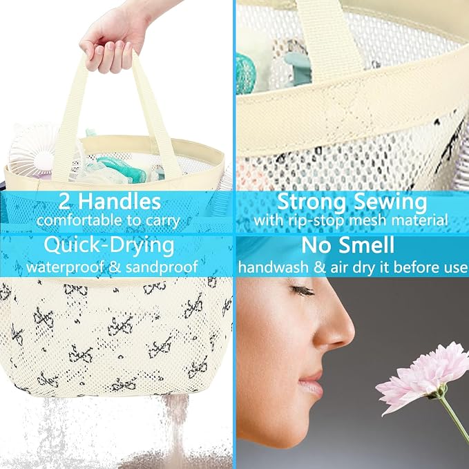 Fammart Mesh Shower Caddy Portable for College Dorm Room Essentials, Odorless Polyester Large Shower Tote Bag with Dual Handles, 8-Pocket Quick-Dry Toiletry Organizer for Travel, Beach, Camping, Gym - Image 7