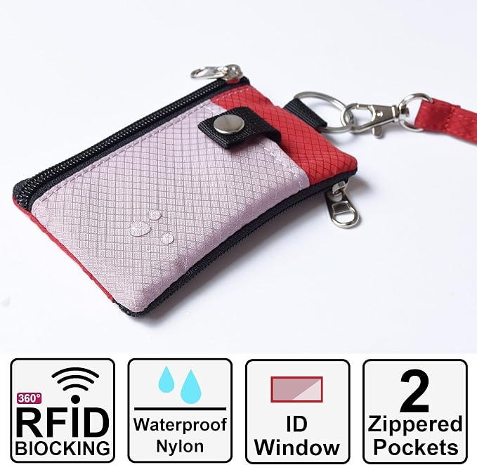 CHENSPRX Minimalist RFID Blocking Small Wallet with ID Window,WaterResistant Zip Id Case Wallet with Lanyard Keychain for Cards,Cash,Travel,Women,Men - Image 2