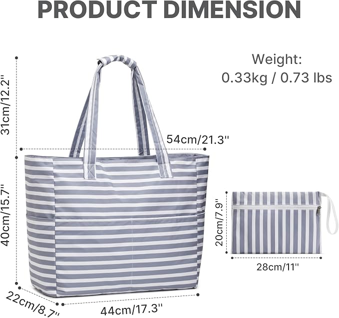 G4Free Large Beach Bag Waterproof Sandproof, Zipper Pool Tote for Women | XL Large Capacity, with Wet Compartment, Foldable Packable with A Pouch, for Swim Travel Grocery - Image 3