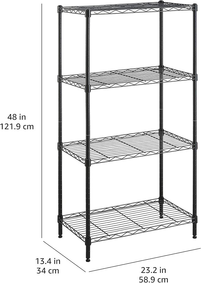 Amazon Basics 4-Shelf Steel Wire Storage Shelves for Garage, Adjustable Metal Shelving Unit, 200 lbs Per Shelf, 23.2" W x 48" H x 13.4" D, Black | Sturdy - Image 8