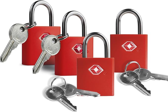 TSA Locks for Luggage with Key, Travel Luggage Locks TSA Approved 4 Pack, Small Padlock with Key, Same Keyed Mini Padlock for Suitcase, Backpack, Bag, Purse, Tent, Zipper, Tool Box (Red) by SpecializeinCombinationLock