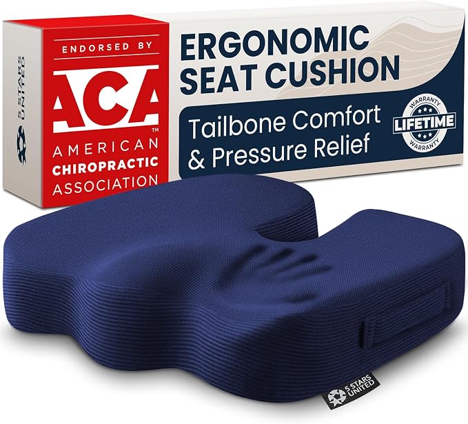 5 STARS UNITED Seat Cushion - Memory Foam Chair Cushion for Tailbone Pain Relief - Ergonomic Support for Coccyx, Sciatica & Butt - Office, Desk & Gaming Chair, Car Seat, Wheelchair, Airplane, Blue by 5STARSUNITED