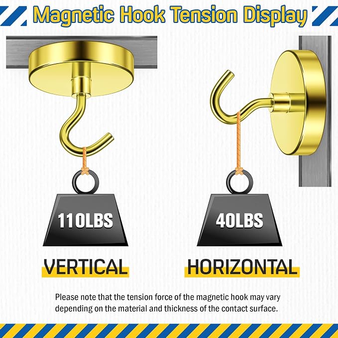 FINDMAG Magnet Hooks for Cruise Cabin, 110lbs Magnet Hooks | Magnetic Hooks for Classroom, Magnetic Key Holder for Fridge, Household Essentials, Small Apartment Essentials, 6 Pack, Gold - Image 6