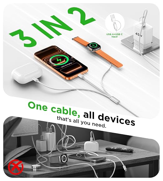 Travel Essentials for Apple Watch Charger,iPhone Charger,3 in 2 Type C/Lightning/Magnetic Travel Charging Cable,Portable Multi Charging Cable for Apple Watch, iPhone 17‑11,Samsung S26,Car,Camera–4ft - Image 5