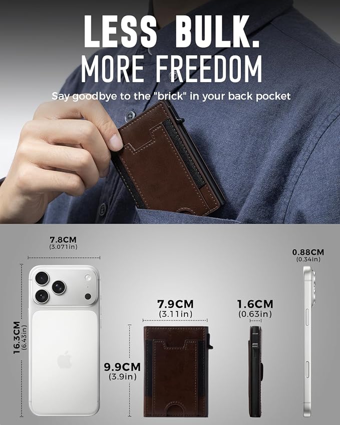 iwantit Slim Wallet for Men Card Holder: Minimalist RFID Blocking Wallet for 8-10 Cards - Smart Pop Up Card Case with Detachable Money Clip - Premium Leather Cardholder, Gift Boxed (Oil Wax Brown) - Image 2