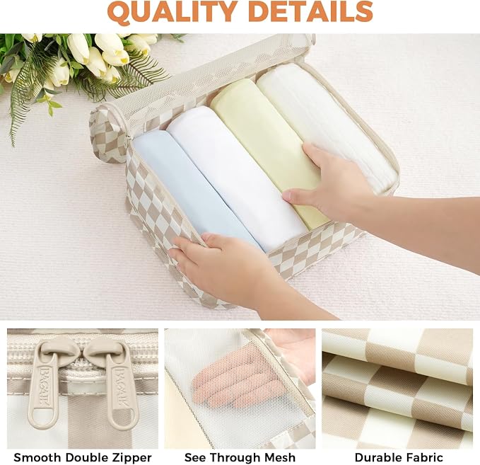 BAGAIL 9 Set Packing Cubes with Packing List Luggage Packing Organizers for Travel Accessories (Khaki checkered) - Image 7