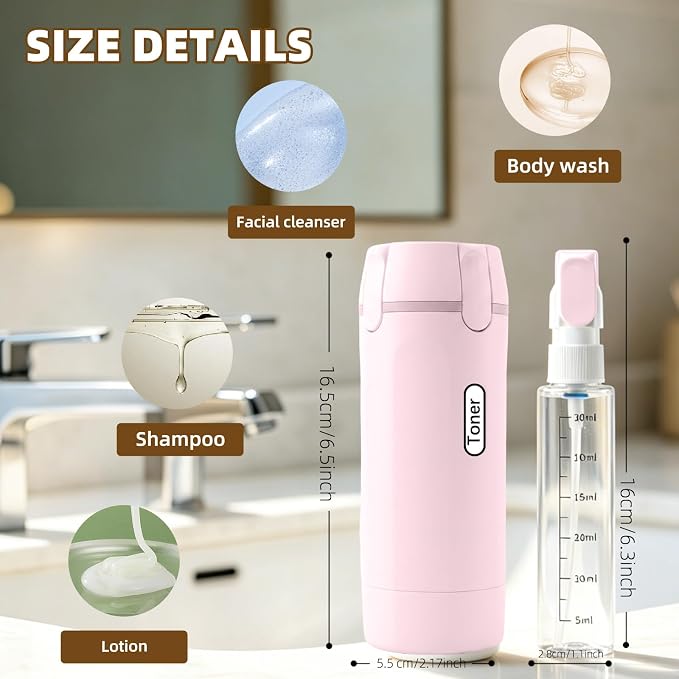 4-in-1 Travel Dispenser Bottle,4 Pack 30ML Travel Bottles for Toiletries, Leak Proof Travel Size Containers (Pink) - Image 2