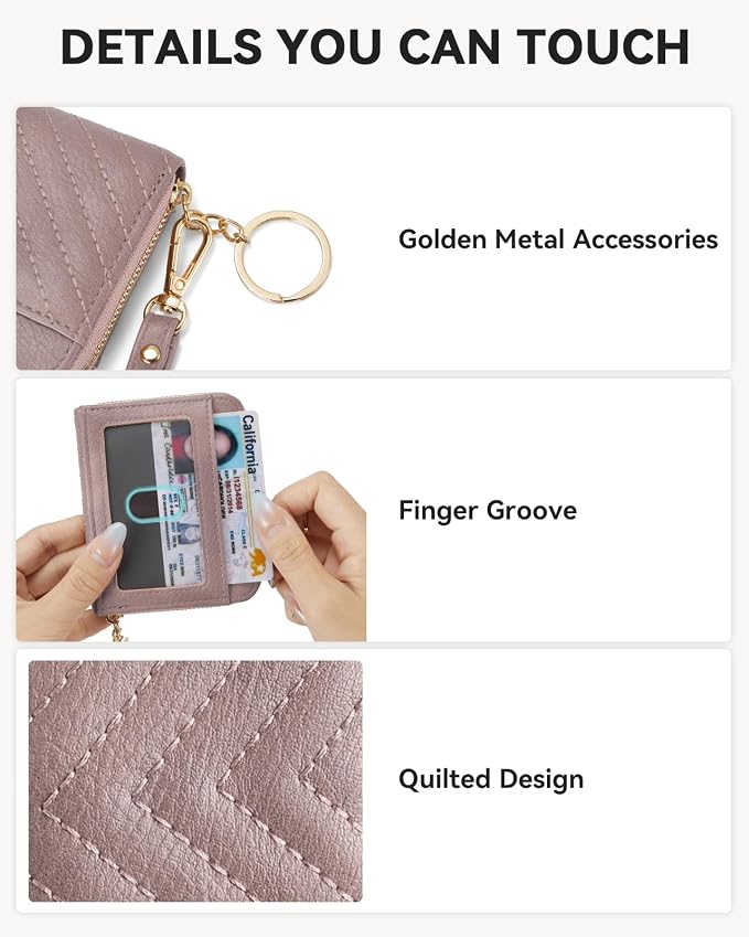BOSTANTEN Credit Card Holder Small RFID Wallet Women with Keychain Wristlet | Compact, Accordion Design, Easy Organization, Fits Small Purses, Quilted Vegan Leather, Perfect Gifts, Purple - Image 3