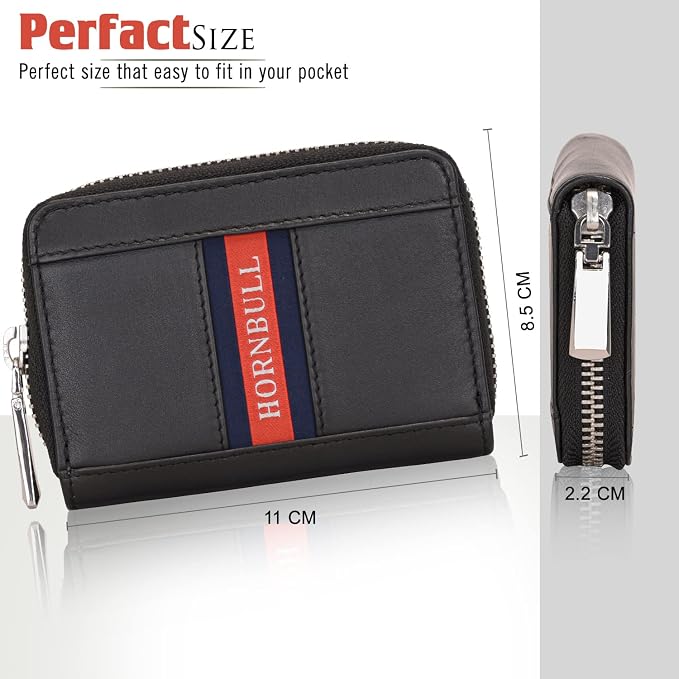 HORNBULL Steve RFID Blocking Leather Wallet for Men | Vertical Credit Debit Card Holder, Zip Around Wallet (Black Card Holder) - Image 5