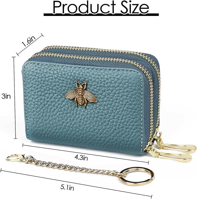 imeetu RFID Credit Card Holder, Small Card Wallet Women, Leather Card Case | Genuine Leather Women's Card & id Cases, Change Coin Purse with Zipper Keychain id Window, 20 Colors & 3 Styles, Daily, Gifts - Image 4