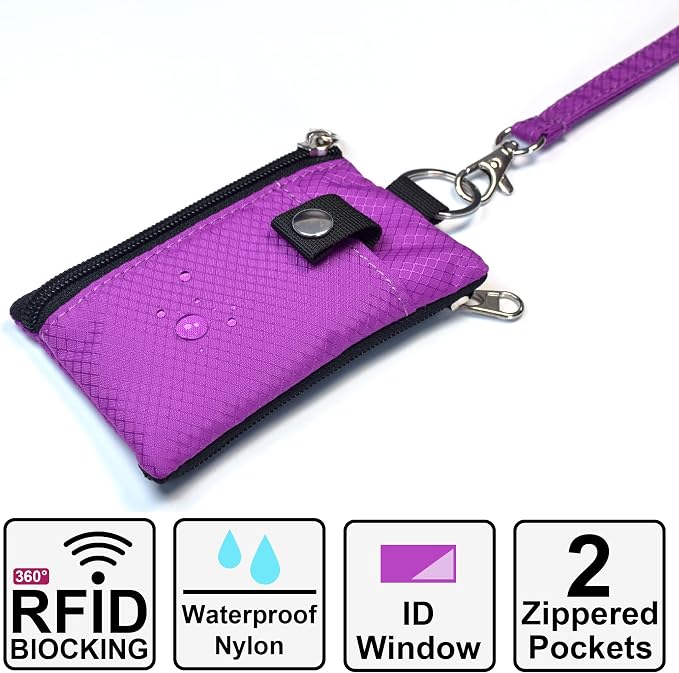 CHENSPRX Minimalist RFID Blocking Small Wallet with ID Window,WaterResistant Zip Id Case Wallet with Lanyard Keychain for Cards,Cash,Travel,Women,Men - Image 2