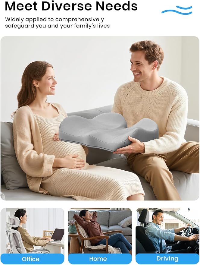 Benazcap Seat Cushion - Memory Foam Car Seat Pad - Sciatica & Lower Back Pain Relief - Car Seat Cushions for Driving - Road Trip Essentials for Drivers, Grey - Image 6