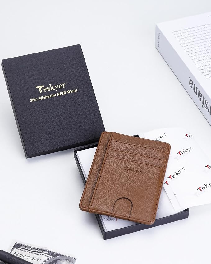Teskyer Slim Minimalist Wallet for Men, RFID Front Pocket Card Holder | Ultra Slim Front Pocket Design, 8 Card Slots, RFID Protection, Smooth Faux Leather for Everyday Carry - Image 3