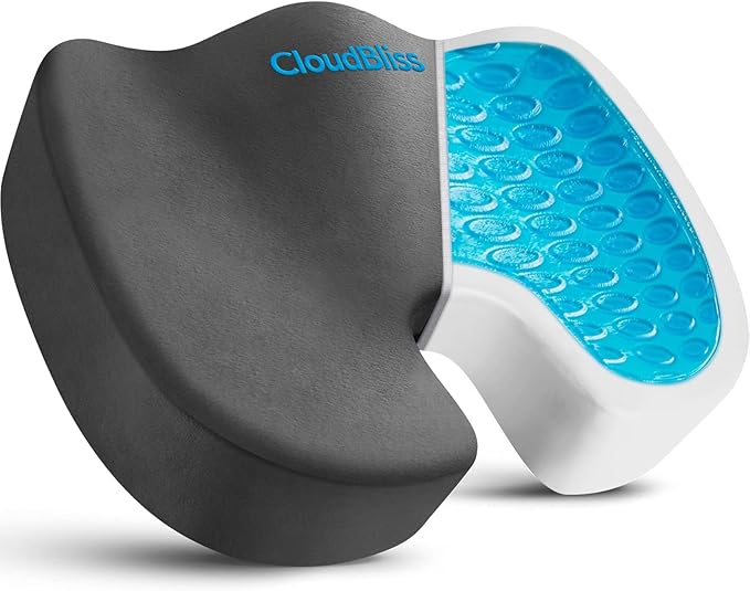 CloudBliss Gel Memory Foam Seat Cushion for Long Sitting, X-Large, Grey | Gel Chair Pad for Tailbone, Coccyx, Sciatica , Soft Suede Cover, Non-Slip , Washable Mesh, for office, home, car by CloudBliss