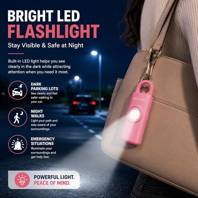 Personal Alarms for Women Loudest – Safety Keychain Self Defense – Personal Alarm Siren with SOS & Emergency Call – Keychain Alarm for Women – Gifts for Teenage Girls – Protection for Girls (Pink) - Image 5