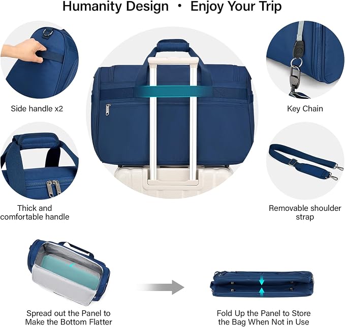 Hanke Carry On luggage Bags for Travel, Large Foldable Duffle Bag for Travel, Softside Lightweight Travel Bag Carry On Bags for Airplanes Women, Travel Tote Bags for Women Men.（Blue） - Image 7