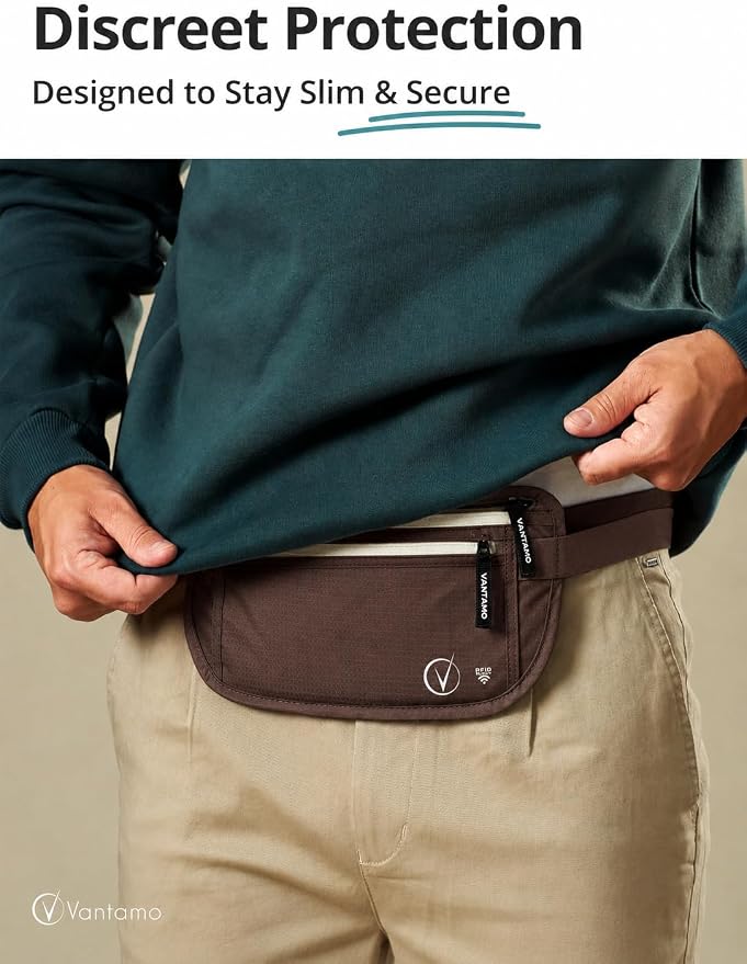 Vantamo Money Belt with RFID For Men & Women, Hidden Passport Holder for Travel, 2 Compartment Travel Fanny Pack for Women Anti Theft - Image 2