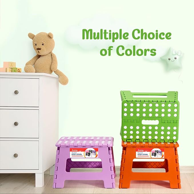 Folding Step Stool 9 Inch for Kids and Adults, 300 lbs, Green | Lightweight Plastic Small Foldable Step Stool with Handle, Non-Slip, for Kitchen, Bathroom, Bedroom and Closet - Image 3