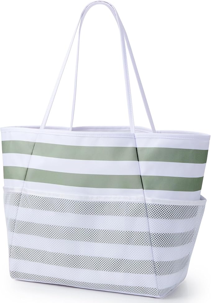 KALIDI Beach Tote Bag Women Large Waterproof Sandproof Shoulder Handbags | Foldable Grocery Bag Striped Pool Bag Lightweight Travel Purse for Picnic Travel Vacation Casual Errands Everyday Daily by KALIDIFANCYFOREST