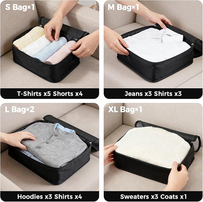 BAGAIL 9 Set Packing Cubes with Packing List Luggage Packing Organizers for Travel Accessories (Black) - Image 2