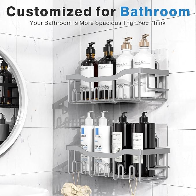 EUDELE Shower Caddy 2 Pack, Adhesive Shower Organizer for Home Decor & Kitchen Storage, No Drilling, Rustproof Stainless Steel Bathroom Shelf Organizer - Image 2