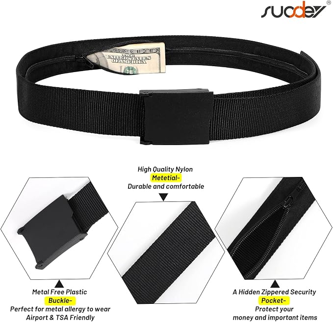 SUOSDEY Travel Money Belt, Nylon Hidden Money Pocket Belt with Plastic Buckle - Image 3